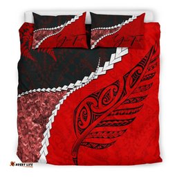 Signature Custom, Paua Shell Maori Silver Fern Bedding Set Red