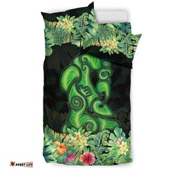 Maori Manaia Bedding Set Tropical Koru Fern With Plumeria Hibiscus