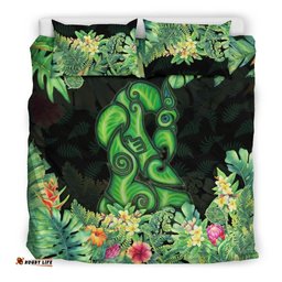 Maori Manaia Bedding Set Tropical Koru Fern With Plumeria Hibiscus