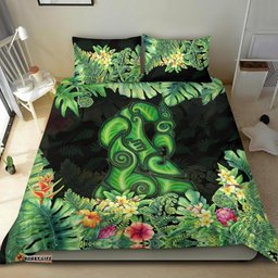 Maori Manaia Bedding Set Tropical Koru Fern With Plumeria Hibiscus