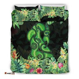 Maori Manaia Bedding Set Tropical Koru Fern With Plumeria Hibiscus