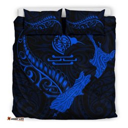 New Zealand Heart Bedding Set Map Kiwi Mix Silver Fern Blue