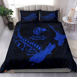 New Zealand Heart Bedding Set Map Kiwi Mix Silver Fern Blue