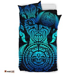 Maori Face Fern New Zealand Bedding Set Blue