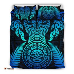 Maori Face Fern New Zealand Bedding Set Blue