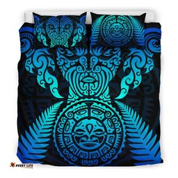 Maori Face Fern New Zealand Bedding Set Blue