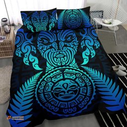Maori Face Fern New Zealand Bedding Set Blue