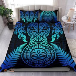 Maori Face Fern New Zealand Bedding Set Blue