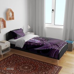 Purple African Dashiki With Aotearoa Maori Bedding Set Paua Shell Mix Silver Fern
