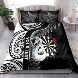 Personalised New Zealand Darts Bedding Set Aotearoa Fern Mix Paua Shell Manaia Black