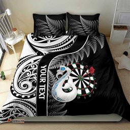 Personalised New Zealand Darts Bedding Set Aotearoa Fern Mix Paua Shell Manaia Black