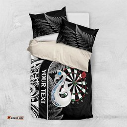 Personalised New Zealand Darts Bedding Set Aotearoa Fern Mix Paua Shell Manaia Black
