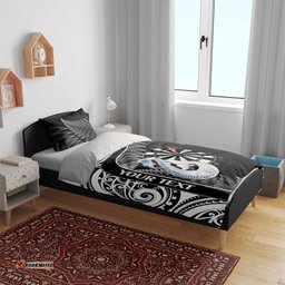 Personalised New Zealand Darts Bedding Set Aotearoa Fern Mix Paua Shell Manaia Black