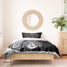 Personalised New Zealand Darts Bedding Set Aotearoa Fern Mix Paua Shell Manaia Black