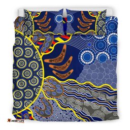Aboriginal Bedding Set, Australian Boomerang Dot Painting Art