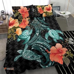 Turtle Mix Hibiscus Bedding Set Polynesian Duvet Cover