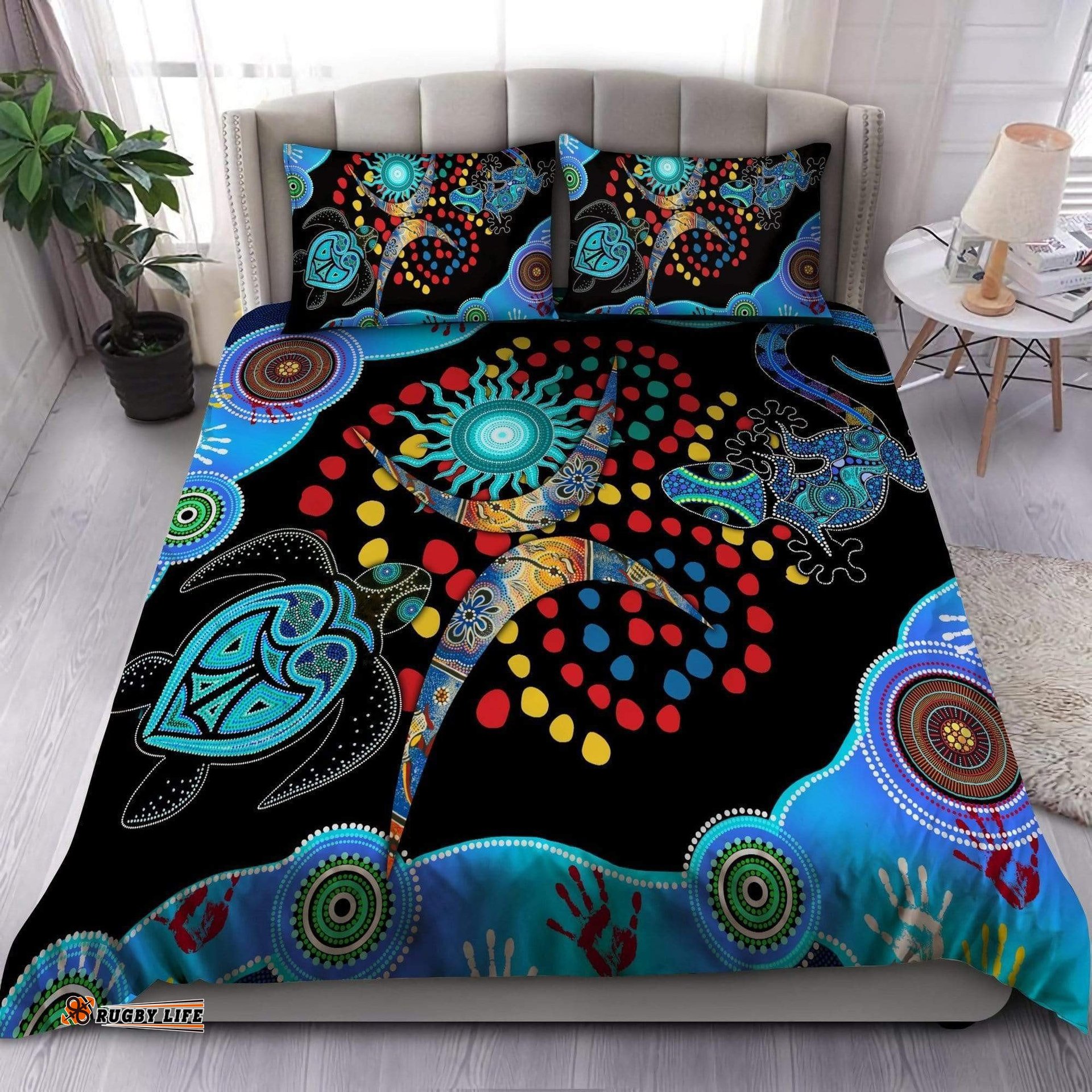 Australia Bedding Set Aboriginal NAIDOC Week 2022 Blue Turtle Lizard