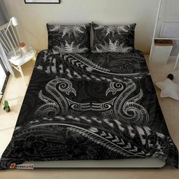 New Zealand Bedding Set Gray Manaia Maori Silver Fern Duvet Cover