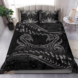 New Zealand Bedding Set Gray Manaia Maori Silver Fern Duvet Cover