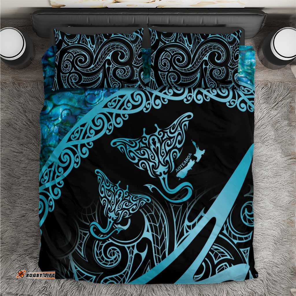 New Zealand Stingray Bedding Set Aotearoa Whai With Maori Paua Shell