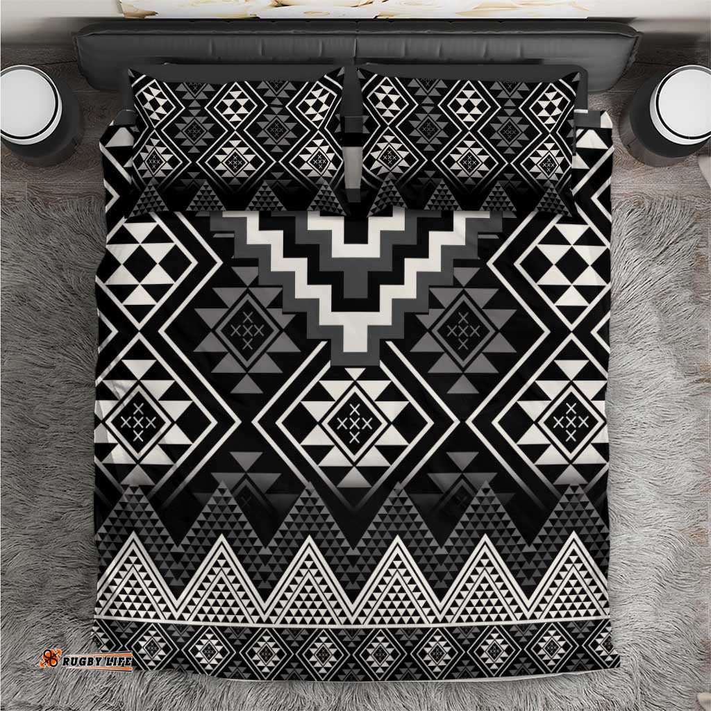 Black Taniko Aotearoa Bedding Set Niho Taniwha Mix Poutama