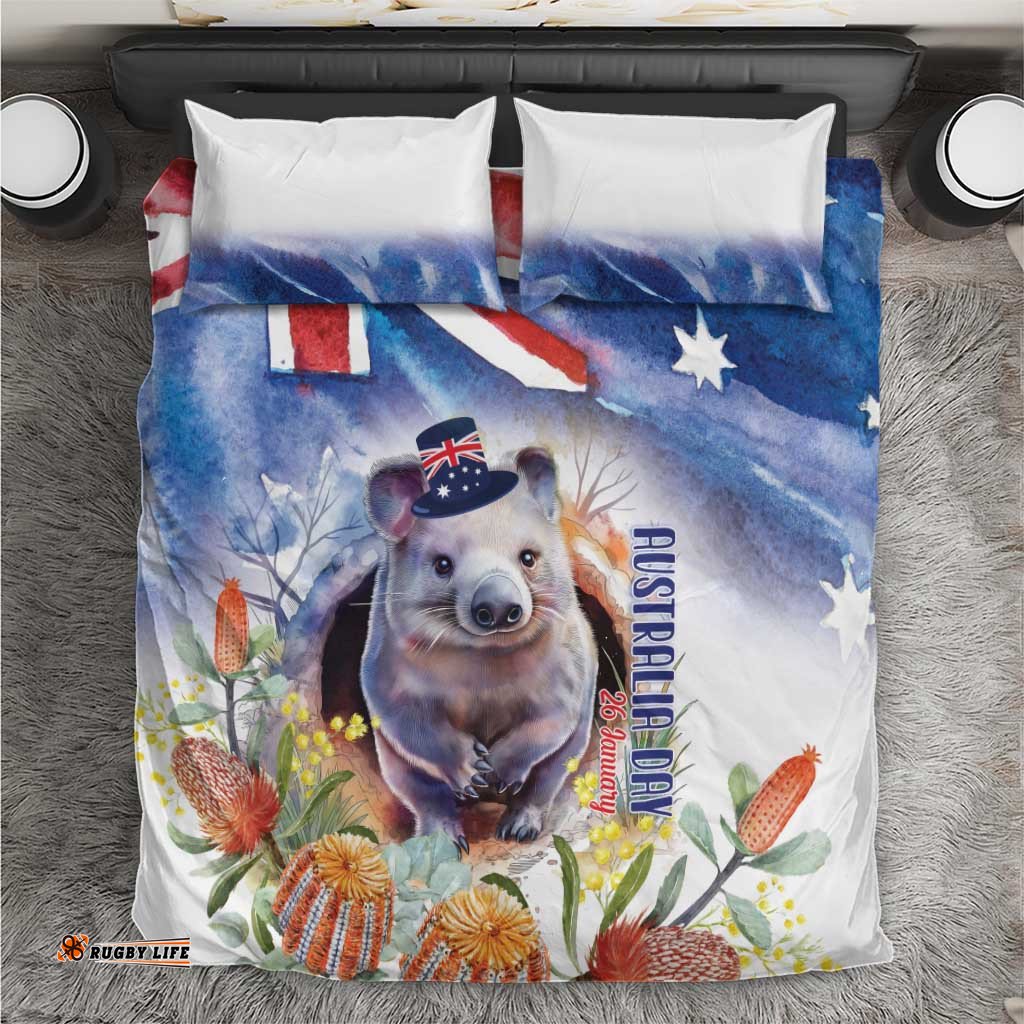 Wombat Australia Day Bedding Set Happy 26 January Banksia Watercolor