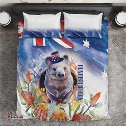 Wombat Australia Day Bedding Set Happy 26 January Banksia Watercolor