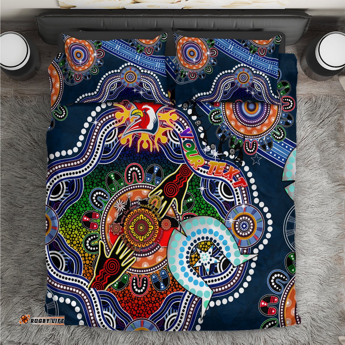 Personalised Roosters NAIDOC Week 2024 Bedding Set Australia Aboriginal Dot Painting