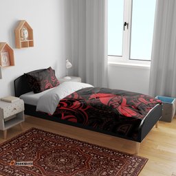 New Zealand Tui Bird Bedding Set Aotearoa Maori Pattern Red