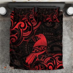 New Zealand Tui Bird Bedding Set Aotearoa Maori Pattern Red