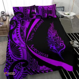 Light Silver Fern Maori Bedding Set Circle Style, Purple