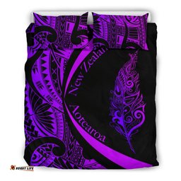 Light Silver Fern Maori Bedding Set Circle Style, Purple