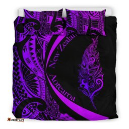 Light Silver Fern Maori Bedding Set Circle Style, Purple