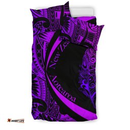Light Silver Fern Maori Bedding Set Circle Style, Purple