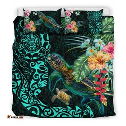 Tiki Polynesian Bedding Set Turtle Hibiscus