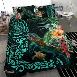 Tiki Polynesian Bedding Set Turtle Hibiscus