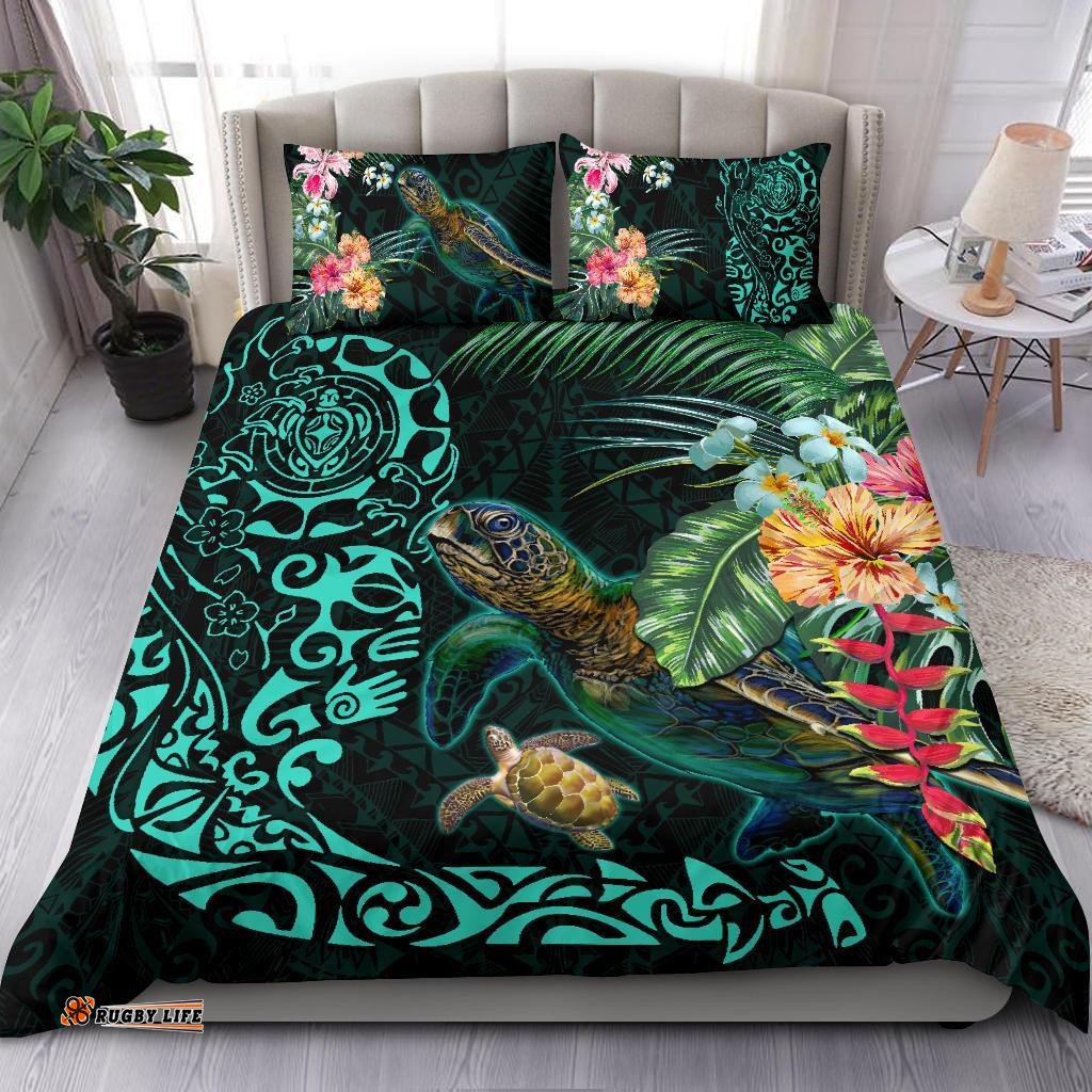 Tiki Polynesian Bedding Set Turtle Hibiscus
