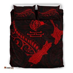 New Zealand Heart Bedding Set Map Kiwi Mix Silver Fern Red