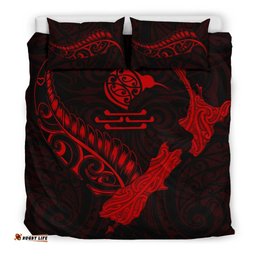 New Zealand Heart Bedding Set Map Kiwi Mix Silver Fern Red