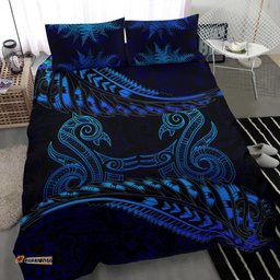 Aotearoa Bedding Set Blue Maori Manaia With Silver Fern