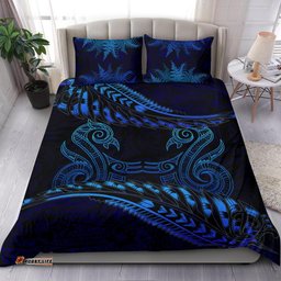 Aotearoa Bedding Set Blue Maori Manaia With Silver Fern