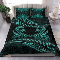 New Zealand Bedding Set Turquoise Manaia Maori Silver Fern Duvet Cover