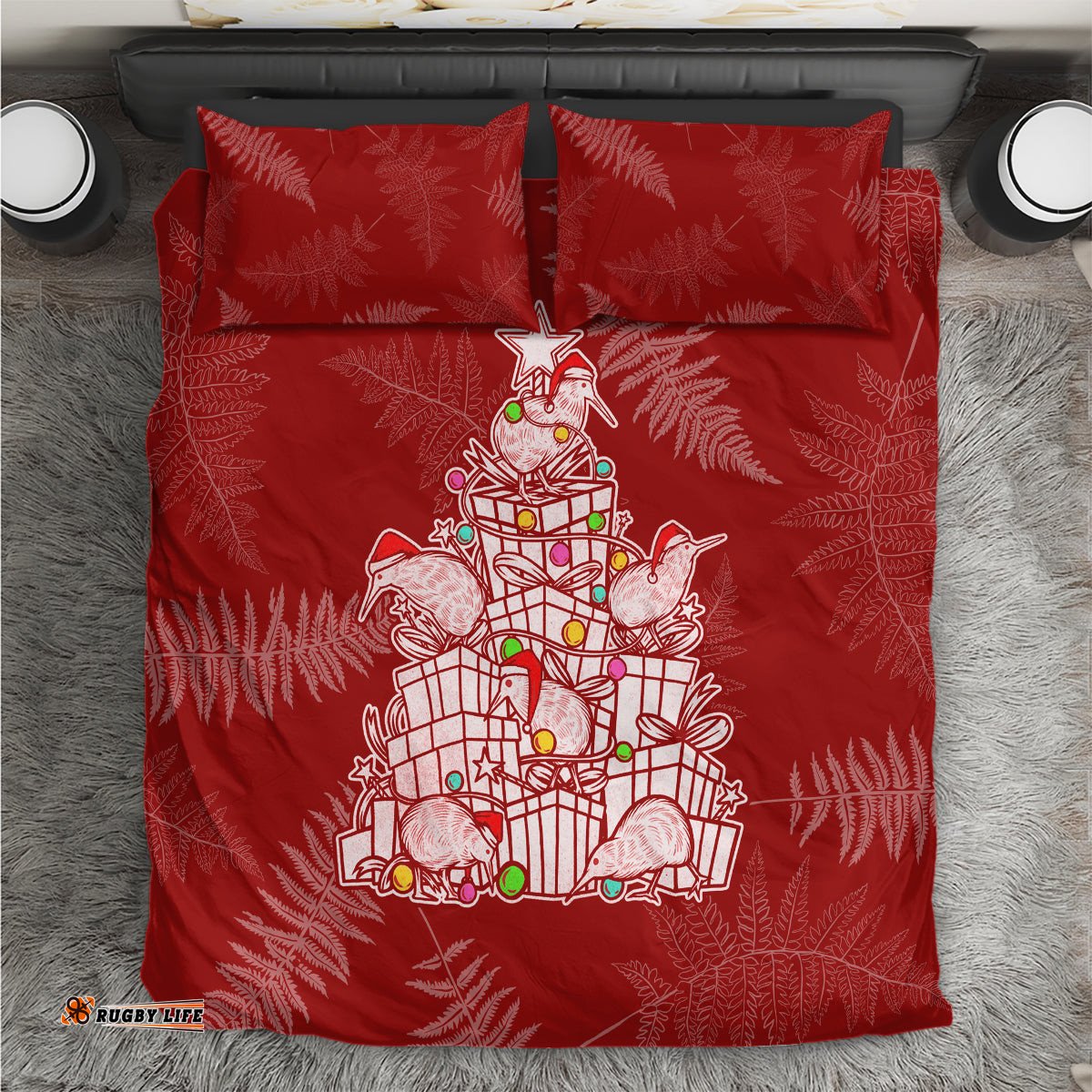 New Zealand Christmas Bedding Set Silver Fern Mix Kiwi Bird Ver02