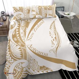 New Zealand Silver Fern Bedding Set Maori Tattoo Circle Style White