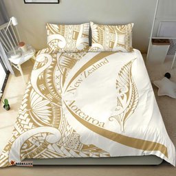 New Zealand Silver Fern Bedding Set Maori Tattoo Circle Style White