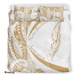 New Zealand Silver Fern Bedding Set Maori Tattoo Circle Style White