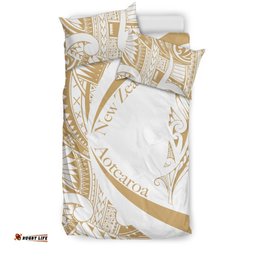 New Zealand Silver Fern Bedding Set Maori Tattoo Circle Style White