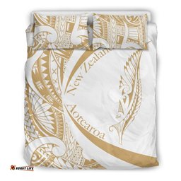 New Zealand Silver Fern Bedding Set Maori Tattoo Circle Style White