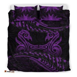 New Zealand Bedding Set Purple Manaia Maori Silver Fern Duvet Cover