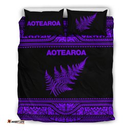 Aotearoa New Zealand Maori Bedding Set Silver Fern Purple